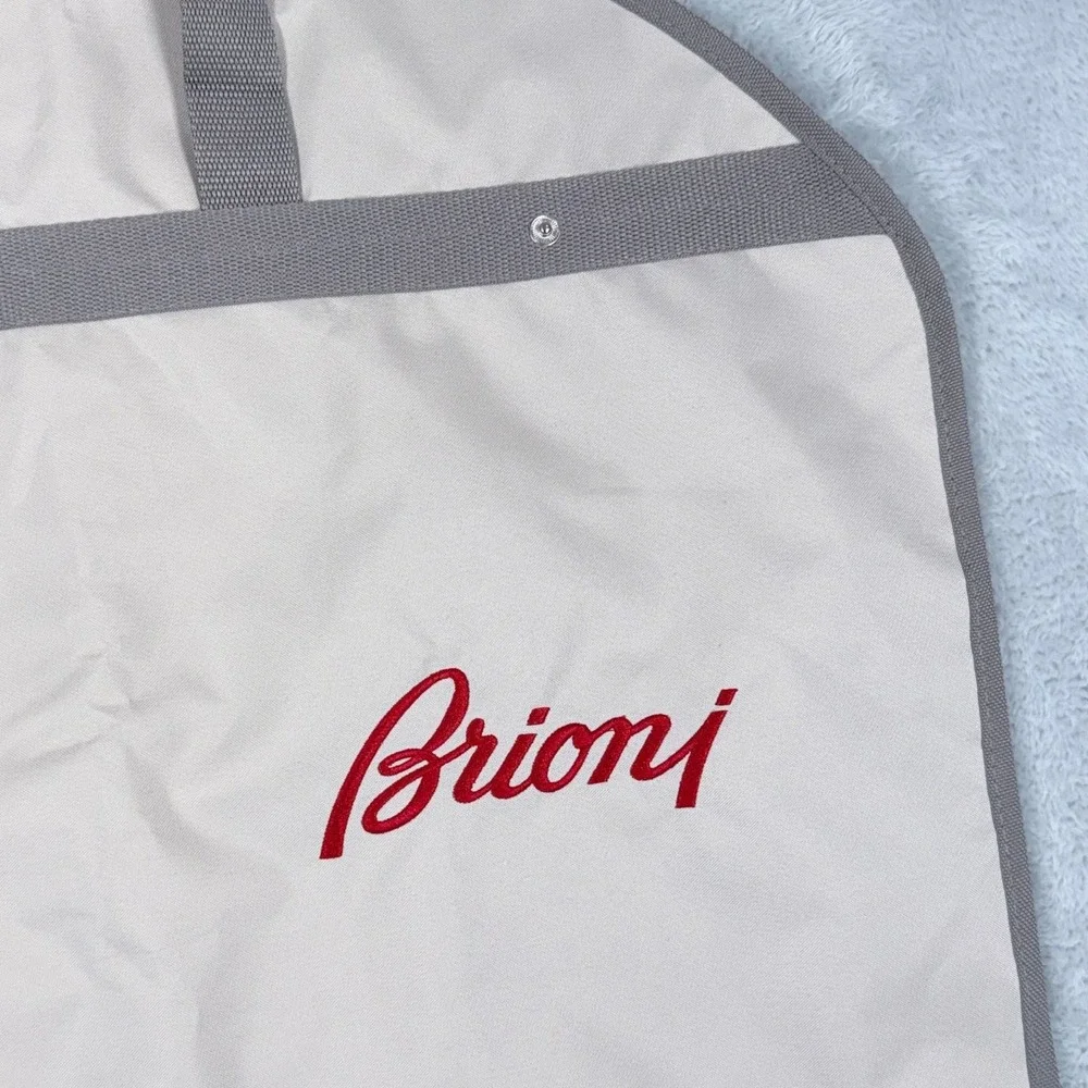 Brioni Garment Bag Cream Grey Logo Hanging Folding Suit Carrier Travel Cover 071